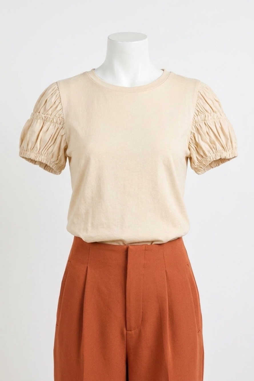 NEW AND THE WHY in your eyes puff sleeve top in cream